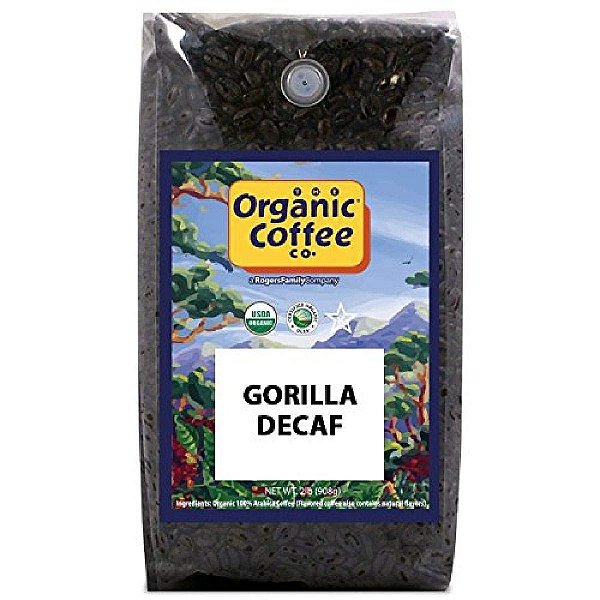Café em Grão Orgânico da The Organic Coffee Co. - Gorilla Descafeinado (saco de 2 libras), Torra Média, Processo Suíço de Água, Orgânico USDA
