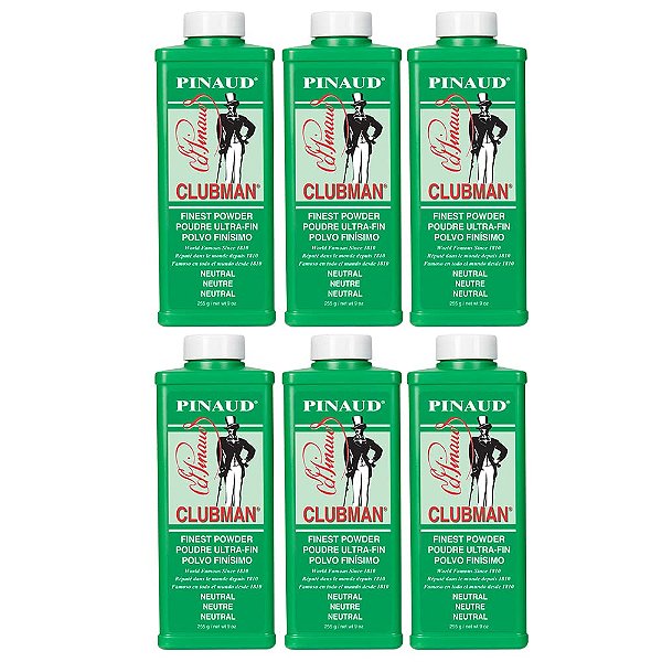 Pó finíssimo Clubman Pinaud na cor Pele, Pó Desodorizante Clássico para Homens, Proteção contra Suor e Odor Corporal, 9 oz (Pacote com 6)