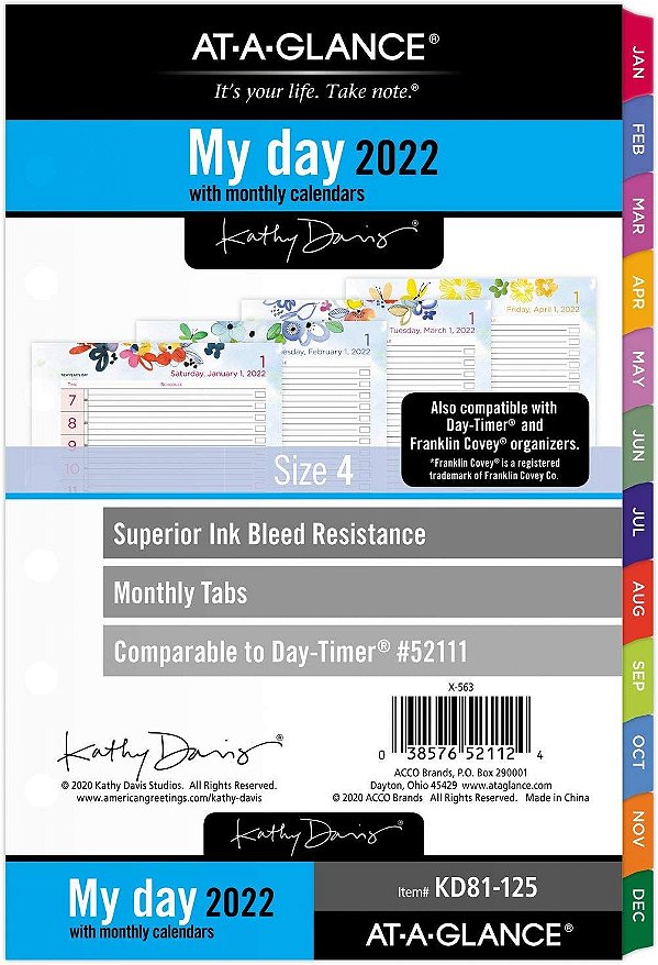 AT-A-GLANCE 2022 Recarga Diária e Mensal para Agenda Diária AT-A-GLANCE, 52111 Day-Timer, 5-1/2 x 8-1/2, Tamanho 4, Kathy Davis (KD81-125)