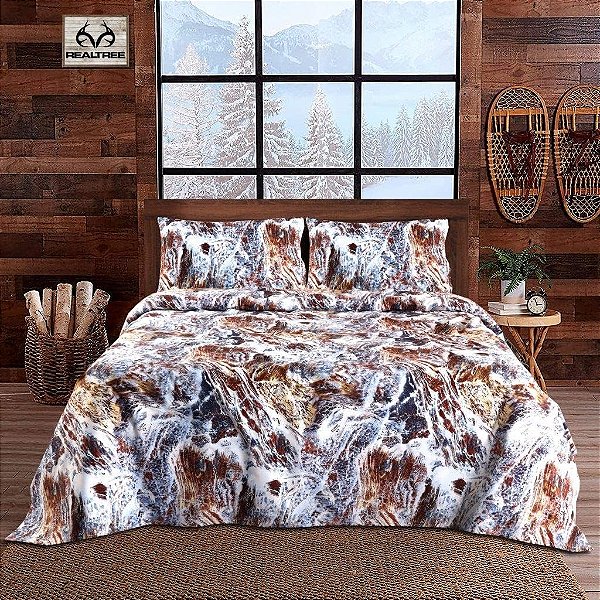 Lençóis de cama camuflados VISI-ONE Realtree Aspect - Conjunto de cama camuflada de 3 peças - Roupa de cama em camuflagem premium 100% algodão super macio - Conjunto de lenç