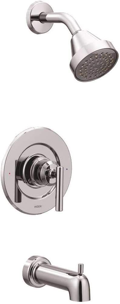 Moen Gibson Cromado Equilíbrio de Pressão Eco-Performance Moderno Banheira e Chuveiro, com Cabeça de Chuveiro de Função Única, Manopla de Chuveiro e Bica de Banheira (Válv