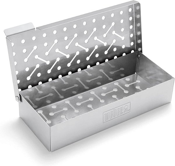 Caixa de Defumação de Aço Inoxidável Universal Weber, 9,8 de comprimento x 4,5 de largura x 2 de altura.