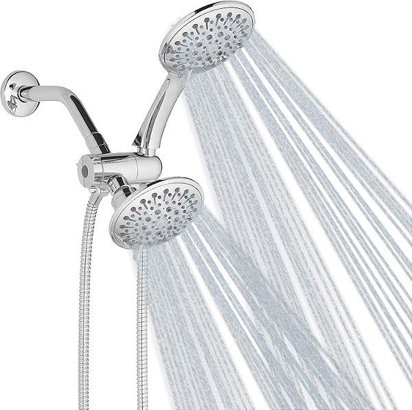 Kit Combo de chuveiro duplo com 5 configurações Homewerks HS30-C525CH, cabeça de chuveiro manual e fixa, fluxo de água de alta pressão luxuoso com infusão de ar, 2,5 GPM