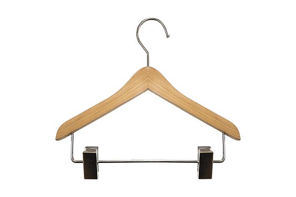 NAHANCO Mini8RC12 Deluxe Cabide de Madeira Plano para Animais de Estimação, Bonecas, Acessórios e Joias com Gancho Cromado e Clips, 8, Natural (Pacote com 12)
