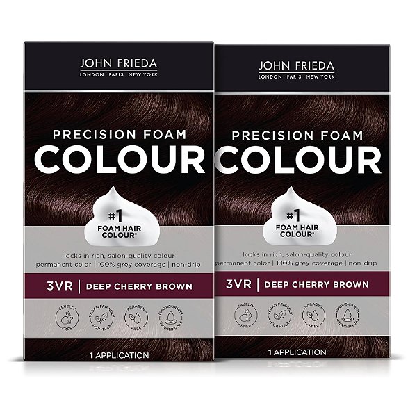 John Frieda Cor Permanente Hidratante para Cabelos, Cor de Espuma de Precisão para Cabelos, Marrom Cereja Profundo 3VR, 2 unidades
