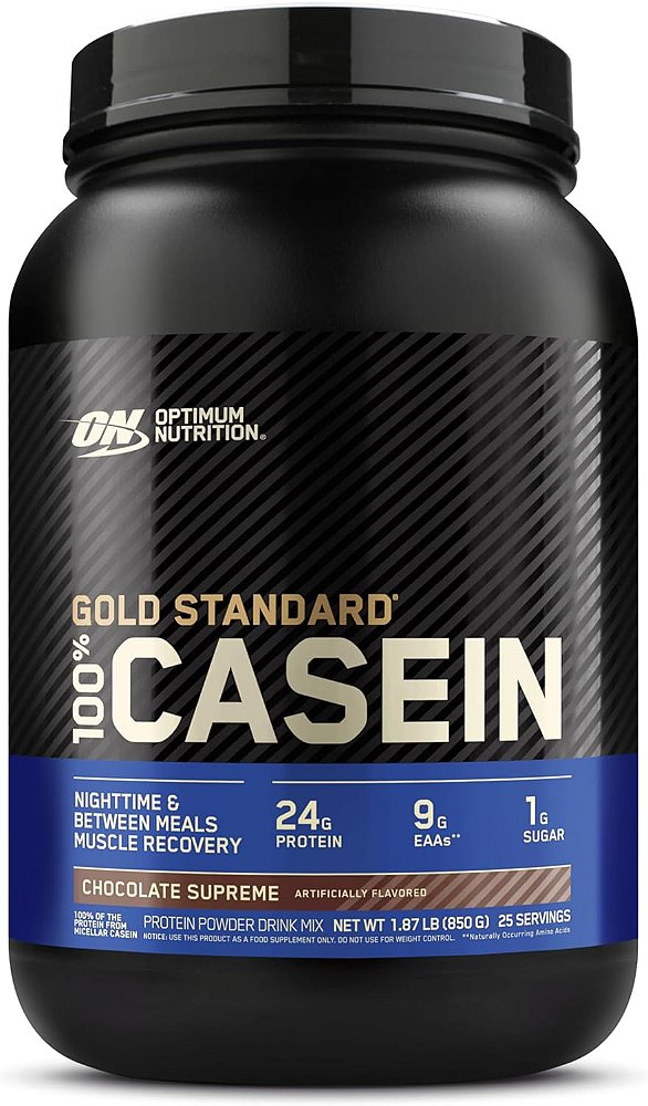 Optimum Nutrition Gold Standard 100% Micellar Casein Protein Powder, Digestão Lenta, Ajuda a Manter a Sensação de Saciedade, Recuperação Muscular Durante a Noite, Chocolate Supremo, 2 Libras (Embalagem Pode Variar
