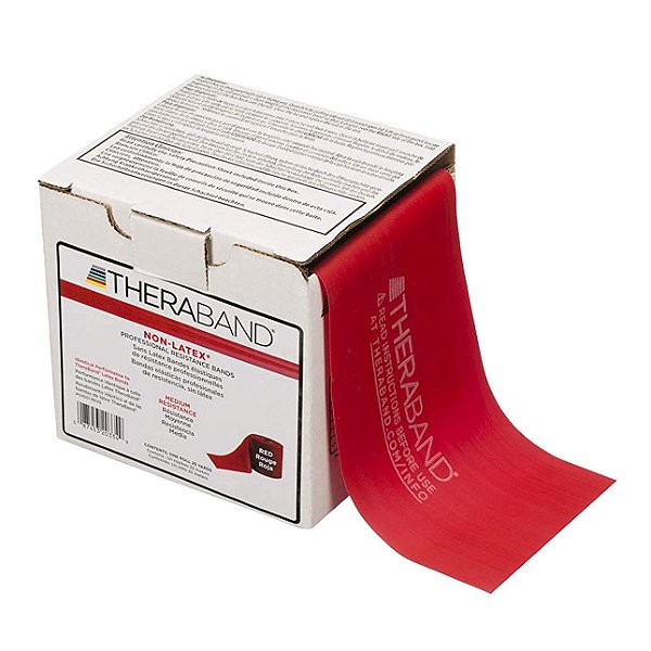 Faixa de resistência THERABAND 25 metros, Vermelha Média, Bandas Elásticas Profissionais Não-Látex para Exercícios do Corpo Superior e Inferior, Fisioterapia, Pilates e Reabilitação, Caixa Disp