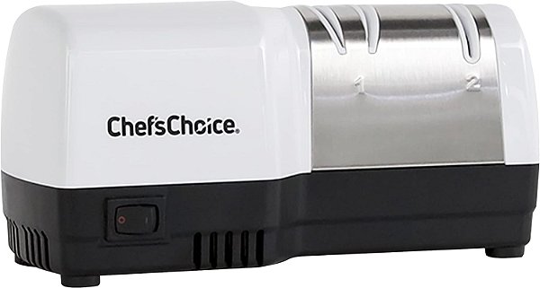 Afiador Híbrido de Facas Chef’sChoice usa Abrasivos de Diamante e Combina Afiamento Elétrico e Manual para Facas de 20 Graus, Lisas e Serrilhadas, 2 Estágios, Branco
