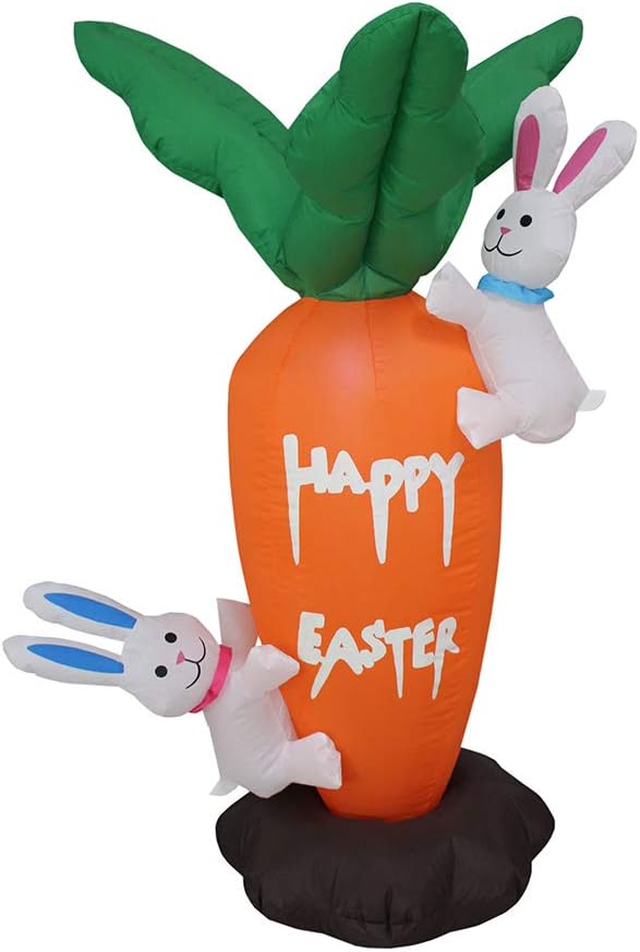 Decoração inflável de Páscoa para exterior da Impact Canopy, Coelhos da Páscoa com Cenoura Gigante, 4 pés de altura