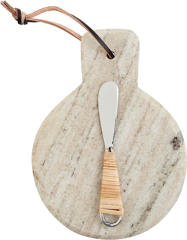 Tábua de mármore bege Mud Pie Circle, Tábua Aproximadamente 8 1/2 X 6 1/4 | Espátula 5 1/2