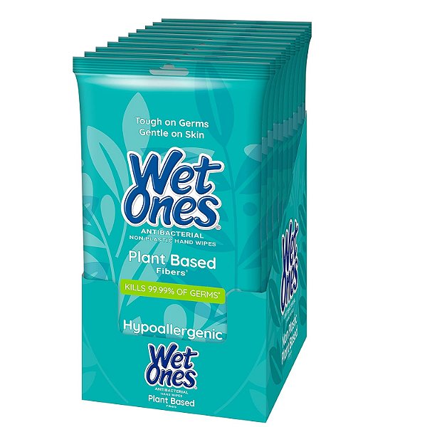 Panos umedecidos antibacterianos à base de plantas Wet Ones, 20 unidades, 10 pacotes - Mata 99,99% dos germes, não é de plástico, hipoalergênico, aroma refrescante, aprovado