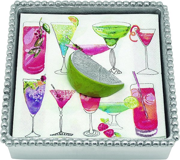 Caixa de Guardanapo com Lantejoulas Verdes e Limão Mariposa