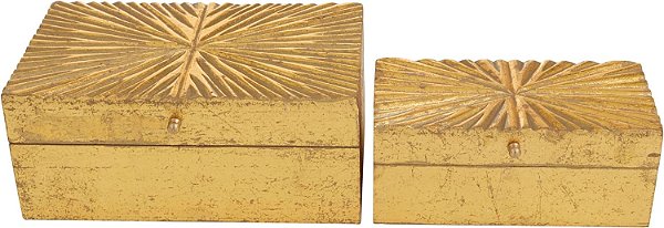 CosmoLiving by Cosmopolitan Caixa Geométrica de Madeira com Tampa Articulada, Conjunto de 2, 10, 8W, Dourado