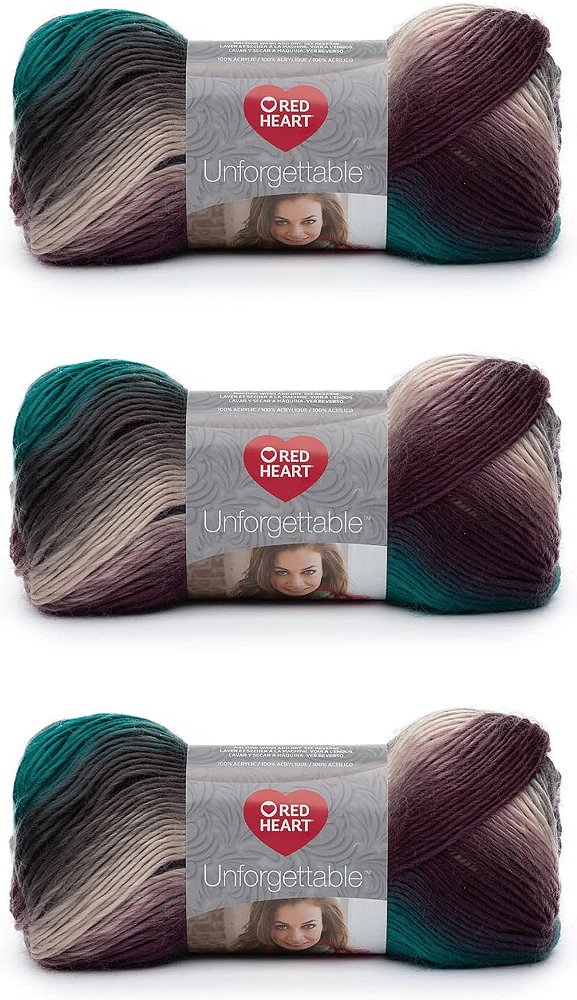 Fio de lã Tealberry da Red Heart Boutique Inesquecível - Pacote com 3 de 100g/3.5oz - Acrílico - 4 Médio (Worsted) - 270 Yards - Tricô, Crochê