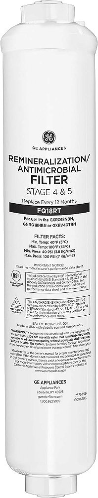 Filtro de remineralização e substituição de osmose reversa sob a pia da GE | Serve nos sistemas de filtração GE GXRV40TBN, GXRQ18NBN, GNRQ18NBN
