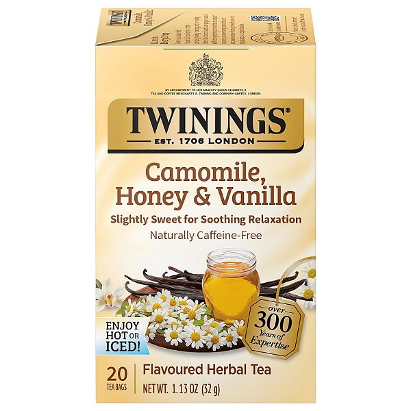 Chá de Camomila e Mel Puro Twinings individualmente embalados, naturalmente livre de cafeína, caixa com 20 unidades (pacote com 6)