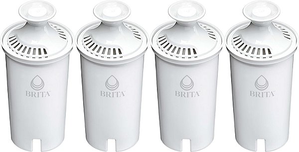 Substituições padrão de filtro de água Brita para jarras e dispensadores, dura 2 meses, reduz sabor e odor de cloro, 4 unidades.