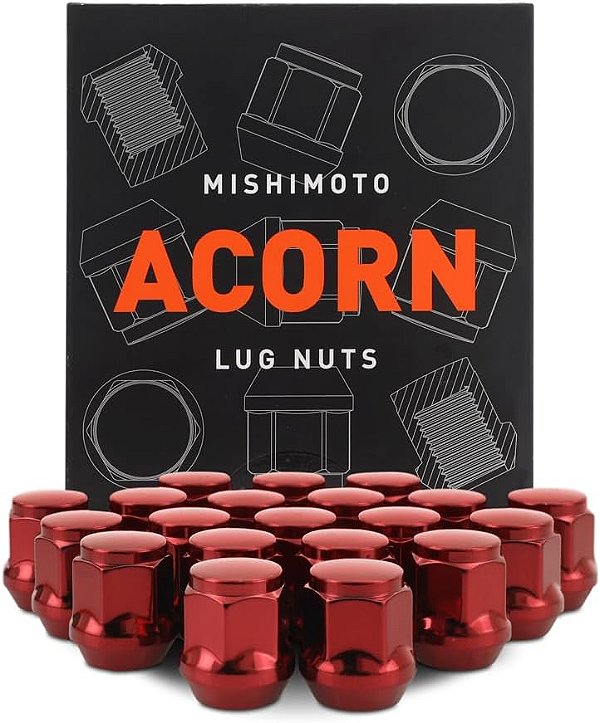 Porca de Aço Mishimoto, M12x1.5, Assento de Acaju, Conjunto de 20 peças, Vermelho