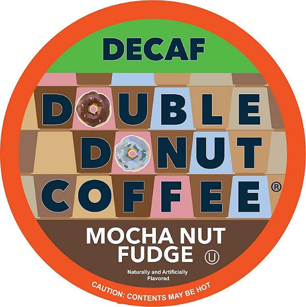 Cápsulas de Café Descafeinado Torrado Médio Double Donut, Sabor Mocha Nut Fudge, para Máquinas Keurig K-Cup, 80 Cápsulas individuais por caixa