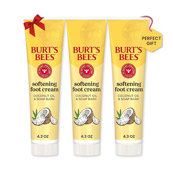 Creme Amaciante para os Pés Burt's Bees com Óleo de Coco e Casca de Sabão, 4.3 Onças, Pacote com 3