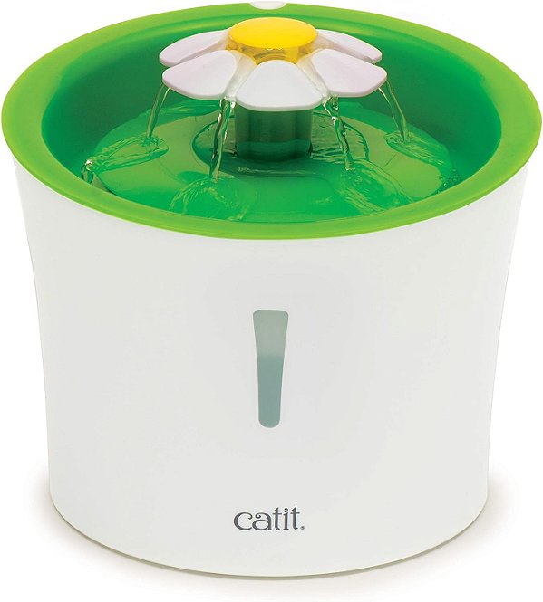 Fonte de água Catit Flower com Filtro de Triplo Ação, Fonte de água para gatos, 3 L, Verde
