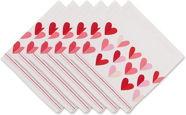 Coleção de Dia dos Namorados da DII, Conjunto de Guardanapos, 20x20, Dois Corações, 6 Peças