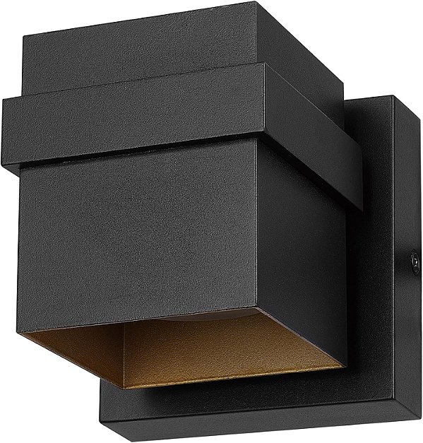 Arandela de Parede Externa Integrada LED Globe Electric 60000022 11.5W, Preto Fosco, Detalhe Dourado, 400 Lumens, 3000 Kelvins, Índice de Reprodução de Cor