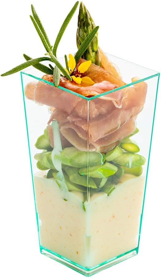 Copos Altos Geométricos Restaurantware, Copos Altos de Sobremesa, Copos Altos de Aperitivo - Ótimos para Lanches e Festas - Plástico Resistente - Verde Mar - 3,5 oz - Caixa com