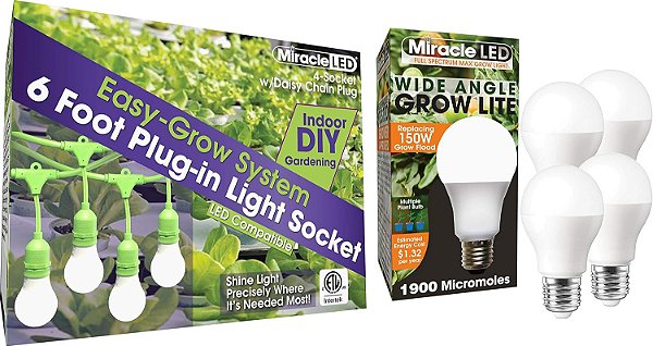 Kit de sistema de iluminação com 4 soquetes com fio pronto para LED de espectro completo da Miracle LED 602785