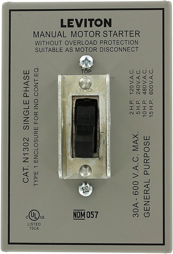 Partida de Motor de Corrente Alternada Dupla Modo 1 em Caixa de Embutir de 30A, 600V, Industrial Grade, Grounded, Cinza - Leviton N1302-DS