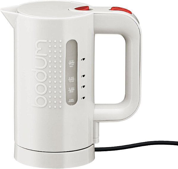 Chaleira elétrica Bodum Bistro, 17 onças, .5 litros, branca.