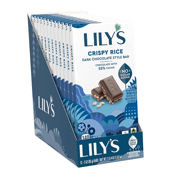Barras de Chocolate Amargo com Arroz Crocante sem Adição de Açúcar LILY'S, 3 oz (Pacote com 12)