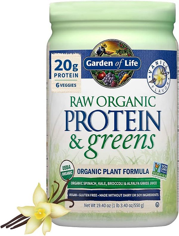 Proteína Vegetal Orgânica Crua e Superalimentos Baunilha Garden of Life - Pó de Proteína Vegana para Mulheres e Homens, Proteínas de Origem Vegetal e de Ervilha, Superalimentos e Probióticos