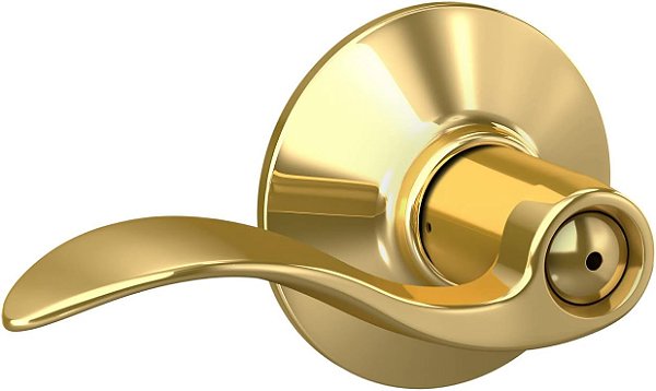 Maçaneta de porta Schlage F40 V ACC 605 Accent, Trava de Privacidade para Quarto e Banheiro, Latão Brilhante