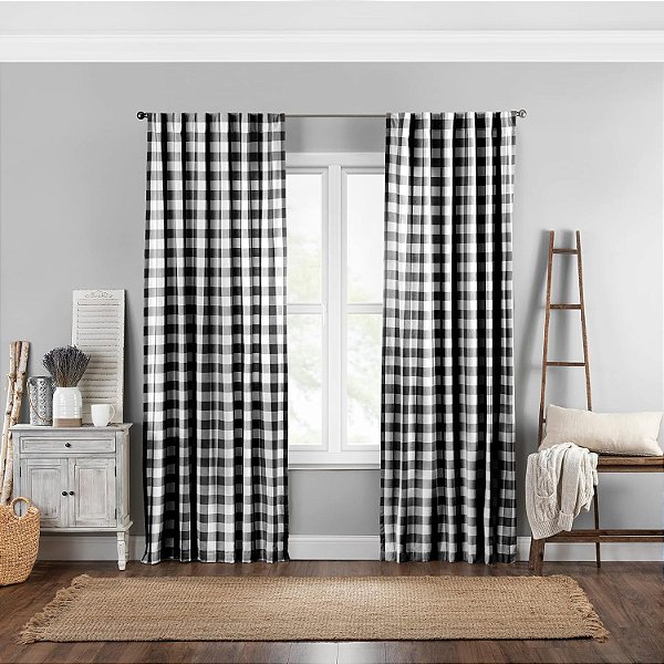 Elrene Home Fashions Farmhouse Living Painel de Cortina xadrez Buffalo (Preto) (52X84)