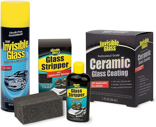 Kit completo de revestimento de vidro cerâmico de qualidade profissional Invisible Glass 99607 Premium Cleaner and Stripper de vidro para remover manchas de água e polir e restaurar vidros automotivos Revestimento semipermanente.