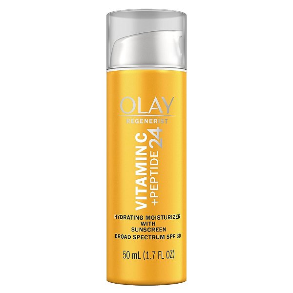Hidratante facial Olay Regenerist Vitamina C + Peptídeo 24 com protetor solar, SPF 30, 1,7 oz + Conjunto de presentes com tamanho de viagem/amostra do hidratante Whip