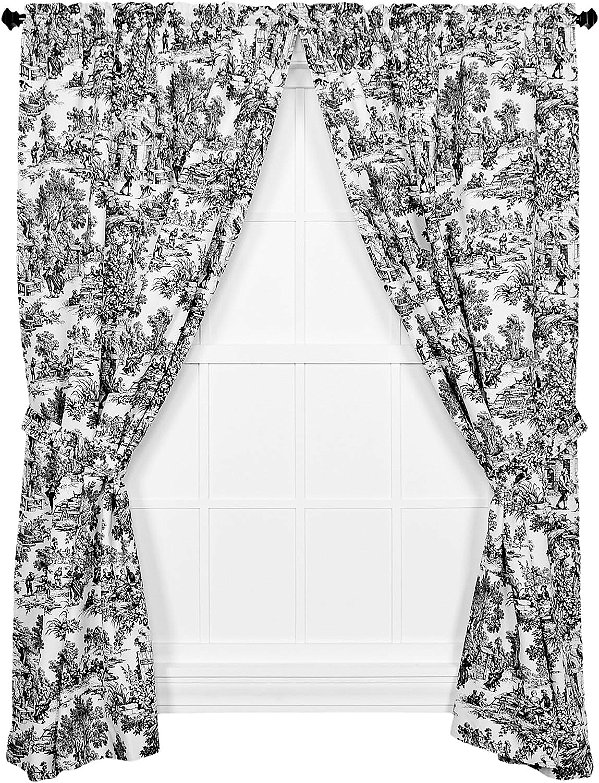 Cortina Ellis Victoria Park Toile 68 polegadas por 63 polegadas par de painéis sob medida com amarras, preto