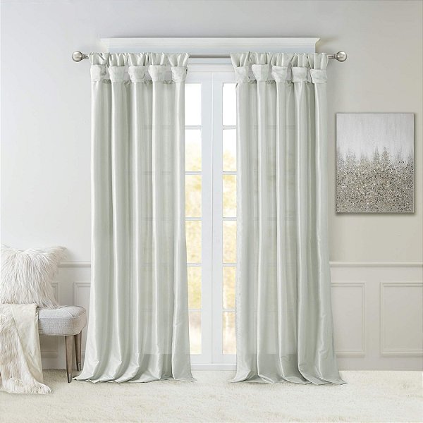 Cortina Única de Falso Seda Madison Park Emilia com Forro de Privacidade, Topo com Abas Torcidas DIY, Cortina para Sala de Estar, Quarto e Dormitório, 50x120, Aqua Empoeirado