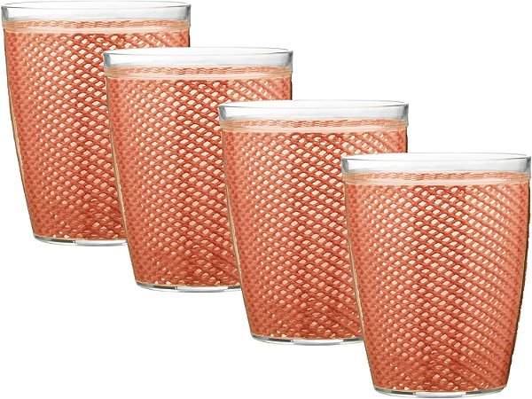 Kraftware The Fishnet Collection Brick Drinkware de Parede Dupla, Conjunto de 4, 14 oz, Vermelho