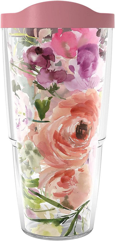 Coleção Floral Tervis Kelly Ventura feita nos EUA Copo Térmico Isolado com Parede Dupla 24oz Mantém Bebidas Frias e Quentes - Clássico, Rosa Heather, 1 unidade (pacote com 1)