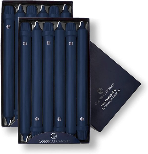 Vela de Cera Colonial sem Cheiro, Coleção Clássica, Índigo, 25 cm, Pacote com 12 - Queima de até 8 Horas