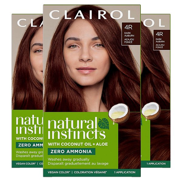 Corante capilar demi-permanente Clairol Natural Instincts, cor de cabelo castanho escuro acaju, pacote com 3