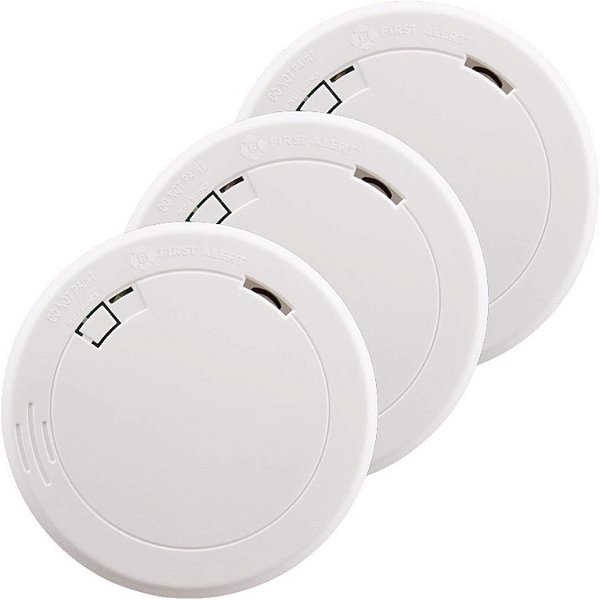 Primeiro alerta PR700 Detector de fumaça fotoelétrico Slim | Detector de fumaça operado a bateria (Pacote com 3)