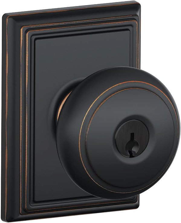 Maçaneta da porta Schlage F51A AND 716 ADD Andover com guarnição Addison, fechadura com entrada com chave, bronze envelhecido.