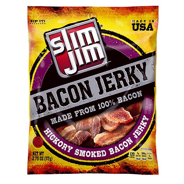 Tiras de Bacon Slim Jim, Sabor Defumado de Hickory, Pacote de 2.75 Oz. (Pacote com 12)