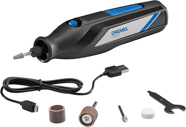 Kit de Ferramentas Rotativas Sem Fio Dremel 7350-5, Inclui Bateria de Li-íon de 4V e 5 Acessórios de Ferramentas Rotativas - Ideal para Projetos de Faça Você Mesmo Leves