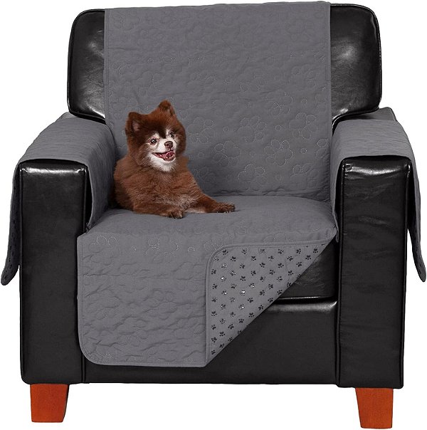 Protetor de cadeira à prova d'água e antiderrapante Furhaven para cães, gatos e crianças - Protetor acolchoado para móveis de sala com estampa de patinha - Cinza, cadeira