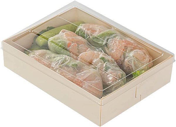Restaurantware APENAS TAMPAS: Tampa Retangular Curta de 6,5 Polegadas de Taipei, 100 Tampas Plásticas para Recipientes de Madeira Retangulares Curta de 23 oz - Recipientes Vendidos Separadamente, Tamp