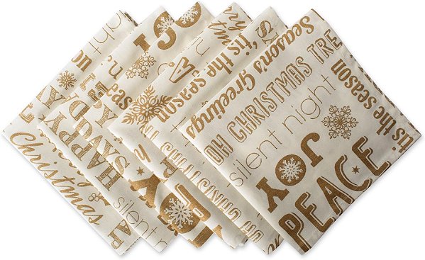 Toalha de Mesa de Jantar de Feriado DII em Tecido Metálico para Decoração de Cozinha, Conjunto de Guardanapos de Natal, 20x20, Colagem de Feriado Dourado, 6 Peças